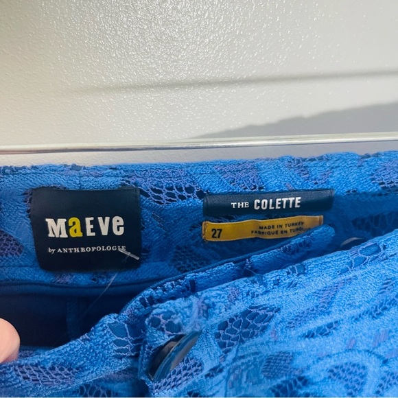 NEW Anthropologie Maeve Colette Lace Cropped Wide-Leg Pant Victorian Blue Flare - Picture 6 of 8
